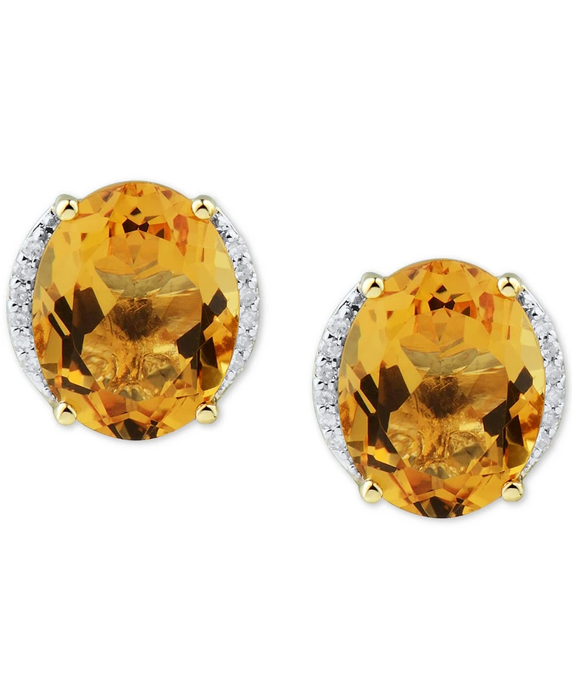 Citrine (3-1/5 ct. t.w.) & Diamond (1/20 ct. t.w.) Stud Earrings in 14k Gold (Also in Mystic Topaz)