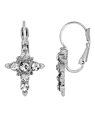 Silver-Tone Crystal Cross Earrings