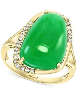 Effy Dyed Green Jade (17x12mm) & Diamond (1/10 ct. t.w.) Statement Ring in 14k Gold