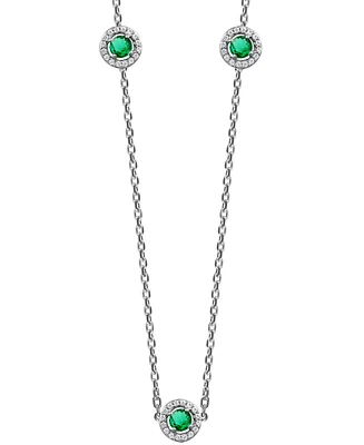 Sapphire (7/8 ct. t.w.) & Diamond (1/4 ct. t.w.) Halo 16" Statement Necklace in 14k White Gold (Also in Ruby & Emerald)