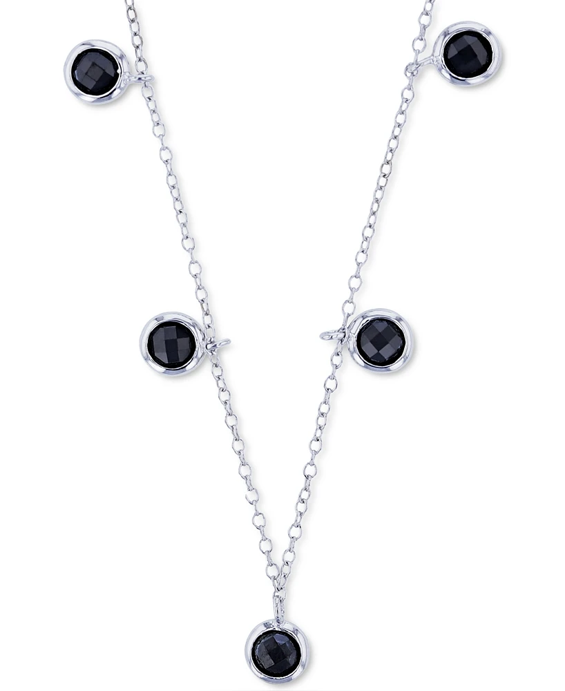Black Spinel Bezel Dangle 18" Statement Necklace (1-3/8 ct. t.w.) in Sterling Silver