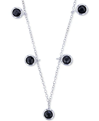 Black Spinel Bezel Dangle 18" Statement Necklace (1-3/8 ct. t.w.) in Sterling Silver