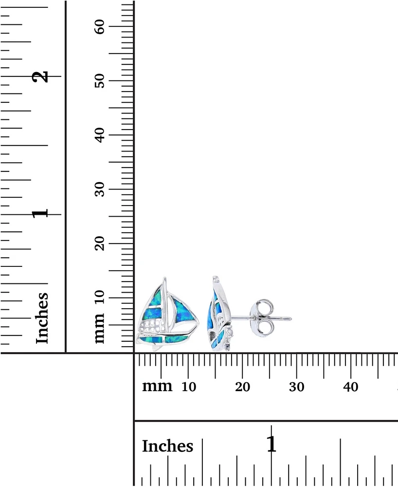Lab-Grown Blue Opal Sailboat Stud Earrings in Sterling Silver