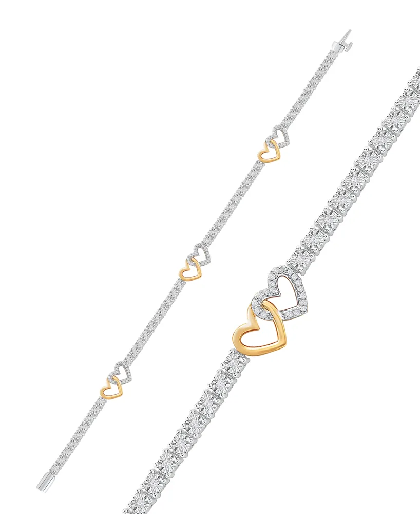 Diamond Interlocking Heart Tennis Bracelet (1/2 ct. t.w.) in Sterling Silver & 14k Gold-Plate