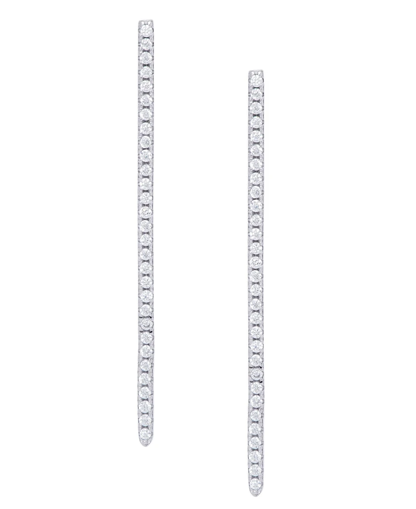 Cubic Zirconia Line Stud Silver Plate Earrings