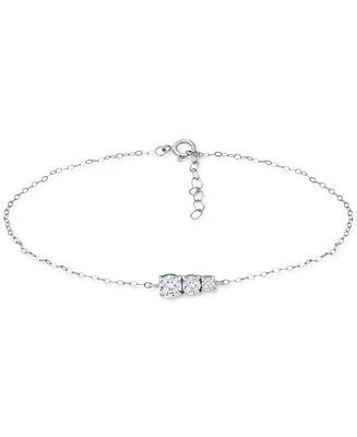 Giani Bernini Cubic Zirconia Graduated Three Stone Chain Link Ankle Bracelet in Sterling Silver, Created for Macy's