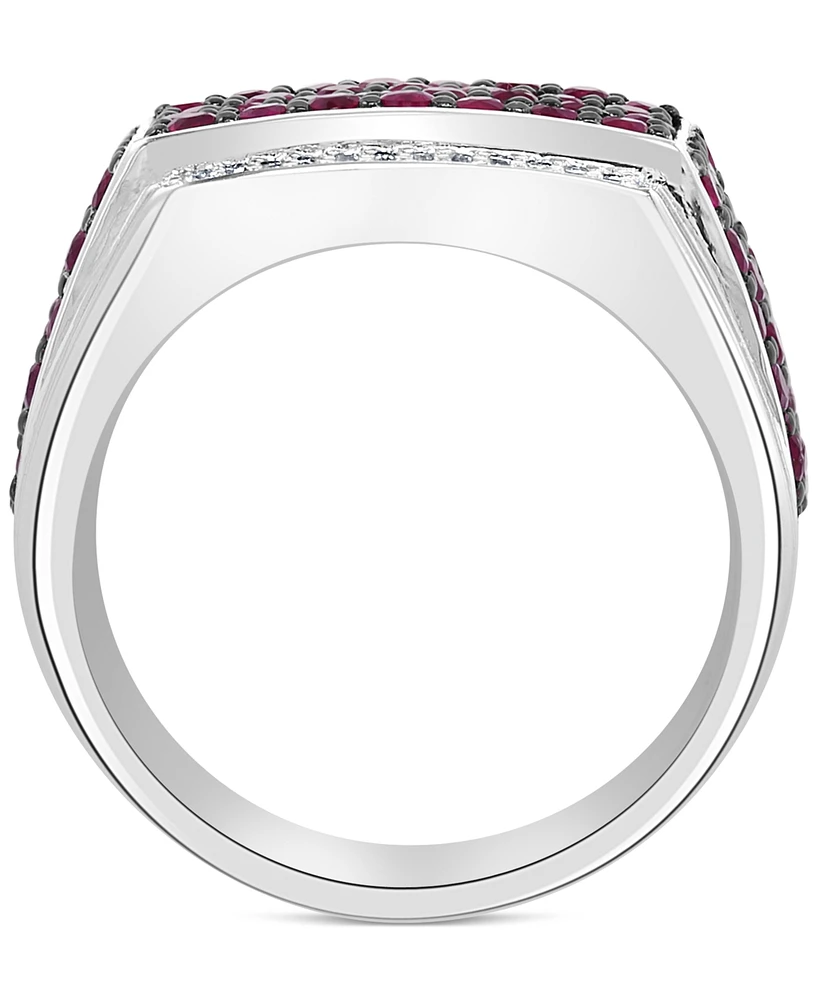 Effy Men's Ruby (2-1/2 ct. t.w.) & Diamond (1/10 Ring Sterling Silver