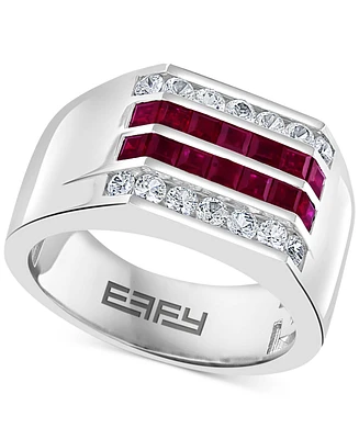 Effy Men's Ruby (1 ct. t.w.) & White Sapphire (1-1/4 ct. t.w.) Ring in Sterling Silver