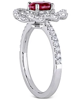 Ruby (1 ct. t.w.) & Diamond (5/8 Openwork Flower Ring 14k White Gold