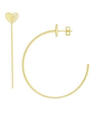 And Now This High Polished Cubic Zirconia Pave Heart C Hoop Earring, Gold Plate