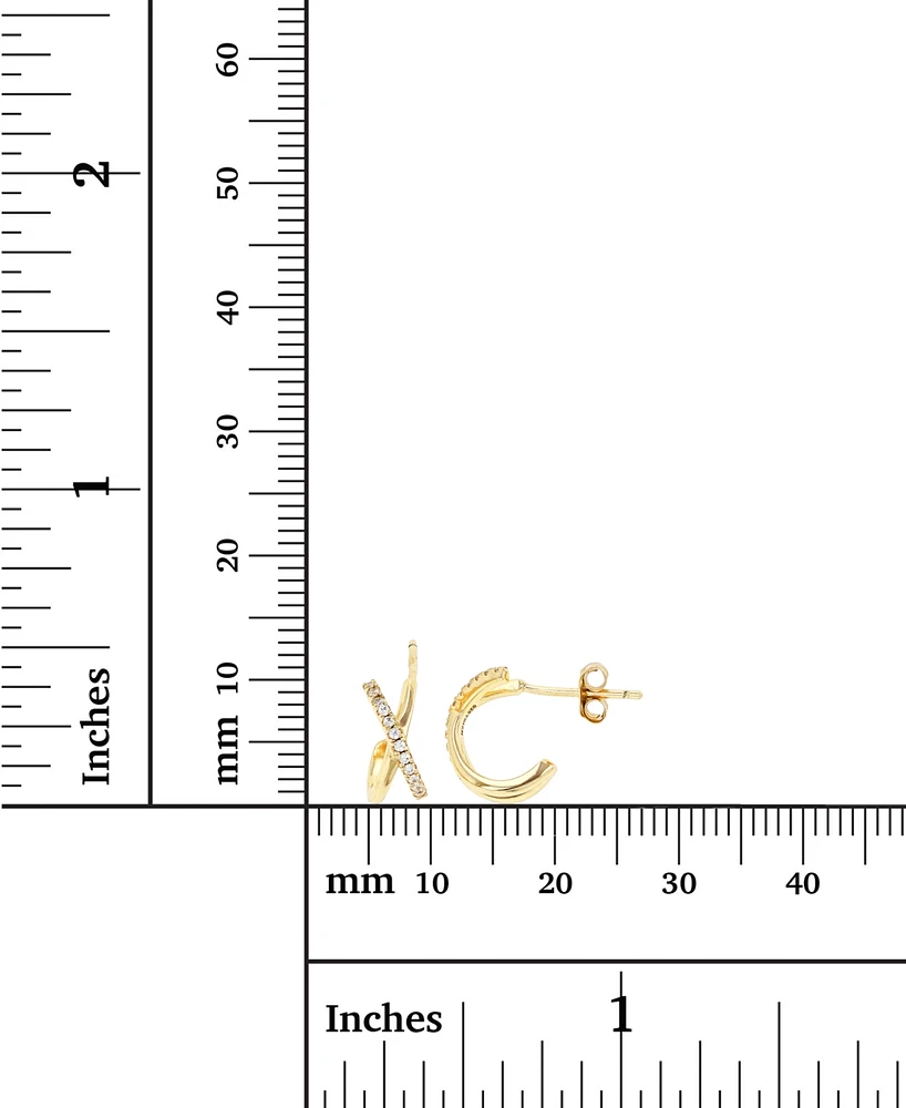 Cubic Zirconia Crossover Extra Small Huggie Hoop Earrings, 0.43"