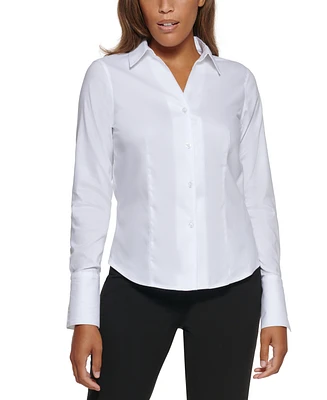 Calvin Klein Petite Cotton Collared Button-Down Blouse