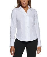 Calvin Klein Petite Cotton Collared Button-Down Blouse
