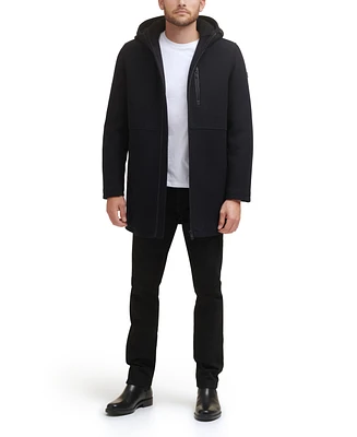 Kenneth Cole Men's Wool Melton Polyurethane Piping Detail Coat