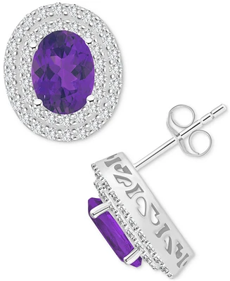 Rhodolite Garnet (3 ct. t.w.) & White Topaz (7/8 Oval Stud Earrings Sterling Silver (Also Citrine, Blue Topaz, Peridot, Amethyst)