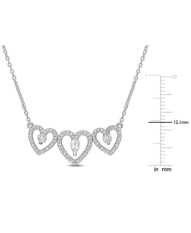 White Topaz (1/2 ct. t.w.) & Diamond (1/5 ct. t.w.) Triple Heart 18" Statement Necklace in Sterling Silver