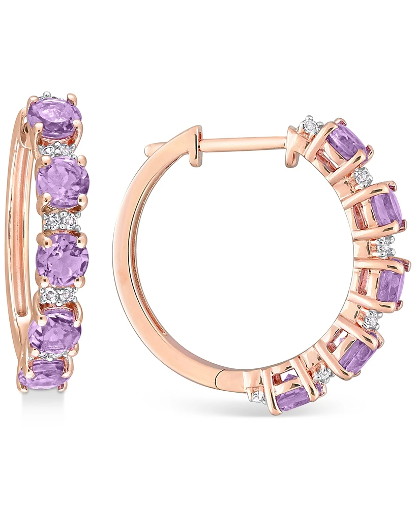 Peridot (3-3/4 ct. t.w.) & White Topaz (1/4 Small Hoop Earrings 18k Rose Gold-Plated Sterling Silver, 0.89" (Also available Amethyst