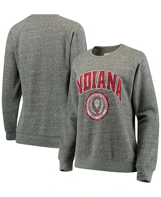 Women's Heathered Gray Indiana Hoosiers Edith Vintage-Like Knobi Pullover Sweatshirt