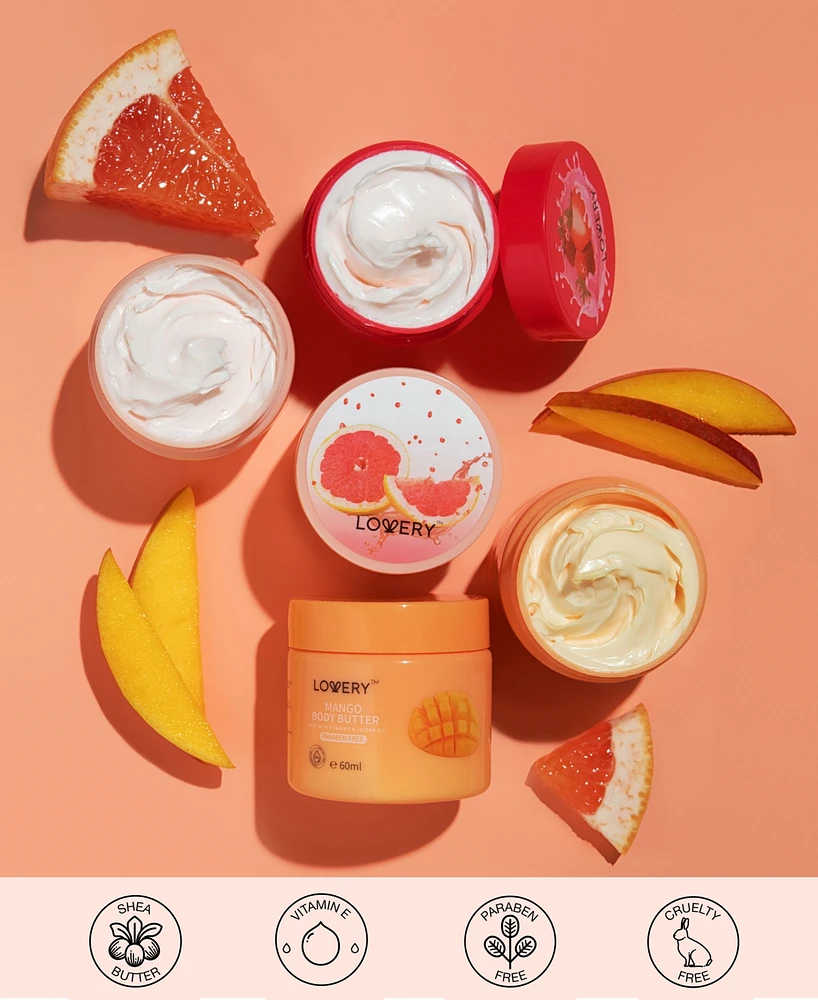 Lovery Pink Grapefruit, Mango, Strawberry Scented Whipped Body Butter, 3-Pack Body Care Gift Set