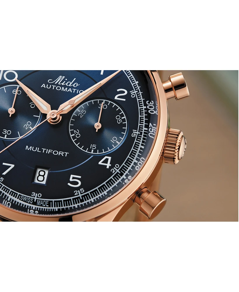 Mido Men's Swiss Automatic Chronograph Multifort Leather Strap Watch 42mm