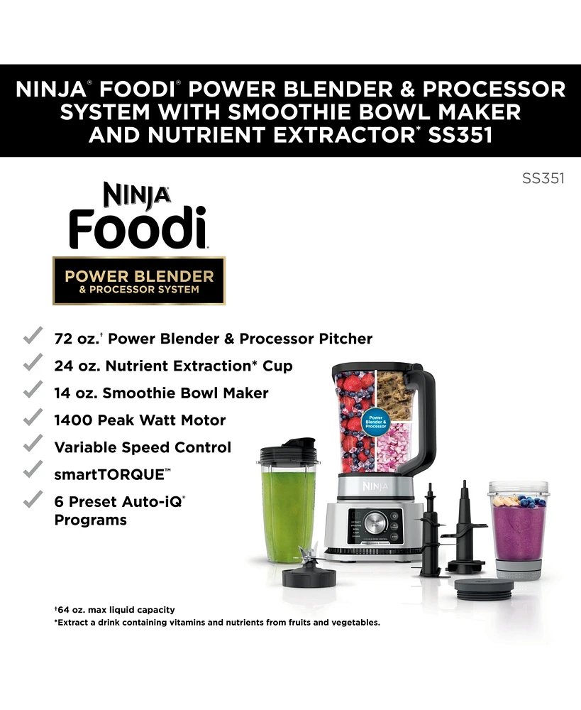 Ninja Foodi Power Blender & Processor System with Smoothie Bowl Maker and Nutrient Extractor* + 4in1 Blender 1400WP