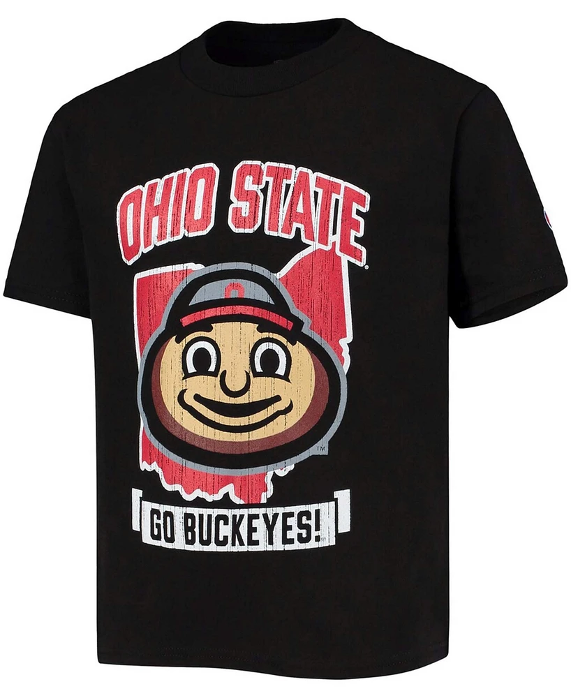 Big Boys and Girls Black Ohio State Buckeyes Strong Mascot T-shirt