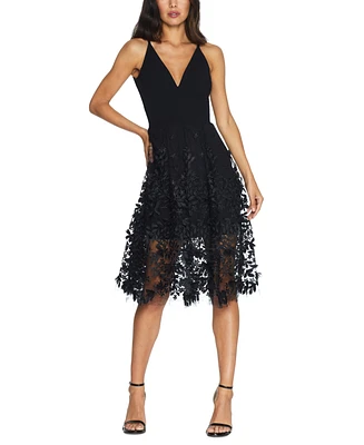 Dress the Population Darleen Deep-v Floral-Applique