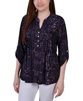 Ny Collection Petite Pintuck Roll Tab Sleeve Top