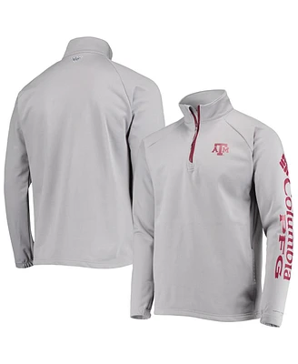 Men's Columbia Gray Texas A&M Aggies Terminal Tackle Fleece Raglan Omni-Shade Quarter-Zip Jacket