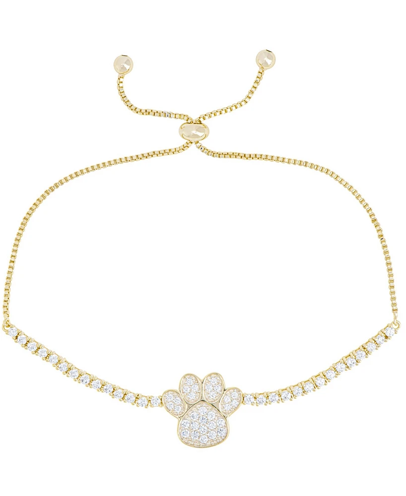 Cubic Zirconia Paw Adjustable Bolo Bracelet in Fine Gold Plate
