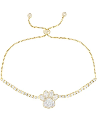 Cubic Zirconia Paw Adjustable Bolo Bracelet in Fine Gold Plate
