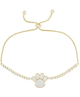 Cubic Zirconia Paw Adjustable Bolo Bracelet in Fine Gold Plate