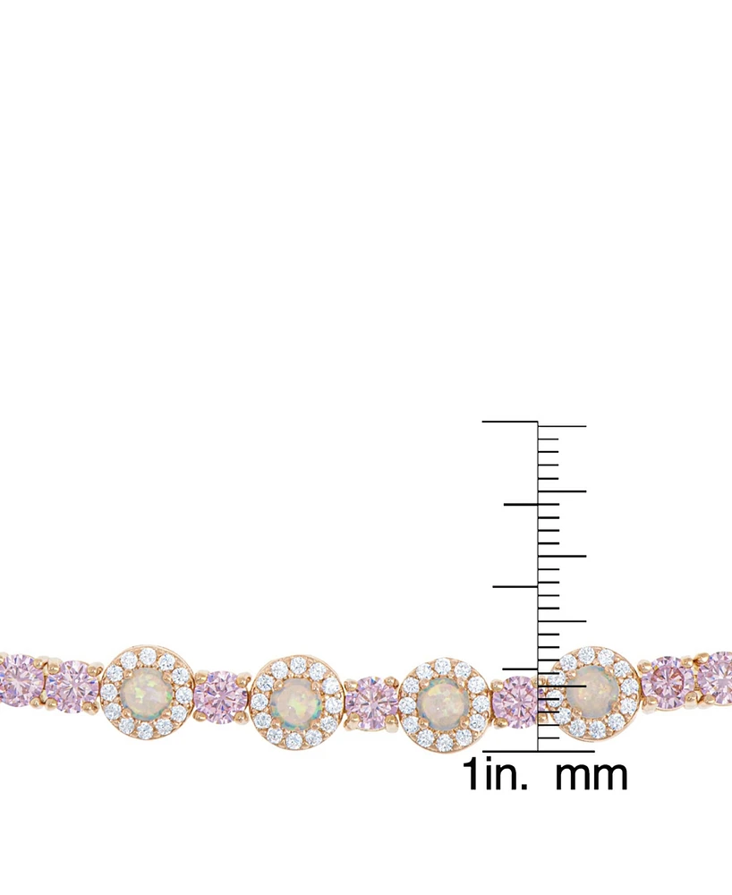 Simulated Opal and Pink Cubic Zirconia Round Adjustable Bolo Bracelet in Fine Rose Gold Plate