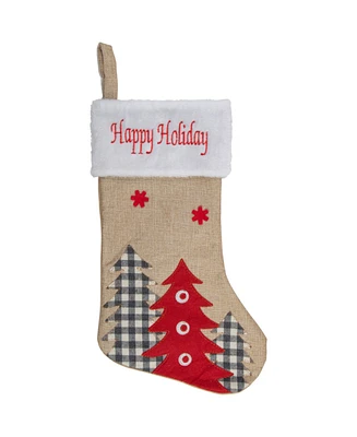19" Burlap Happy Holidays Forest Trees Christmas Stocking