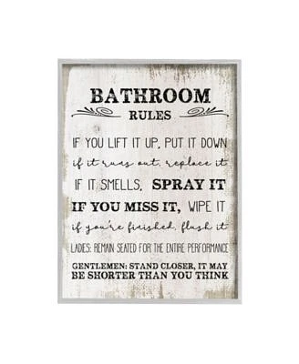 Stupell Industries Bathroom Rules Funny Word Wood Textured Design Gray Farmhouse Rustic Framed Giclee Texturized Art Collection By Daphne Polselli