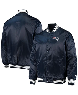 Men's Starter Navy New England Patriots Locker Room Satin Varsity Full-Snap Jacket