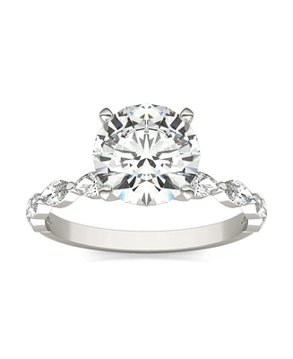 Moissanite Accented Solitaire Engagement Ring (2-1/2 Carat Total Weight Diamond Equivalent) 14K White Gold