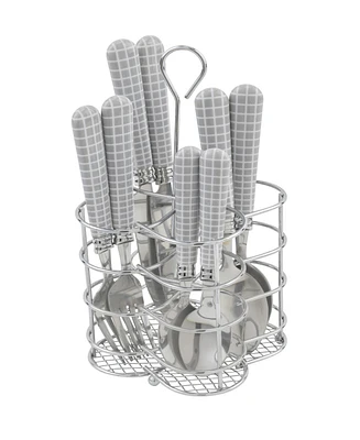 French Home Bistro Geometric Grid Stainless Steel 16 Piece Flatware Set, Service for 4
