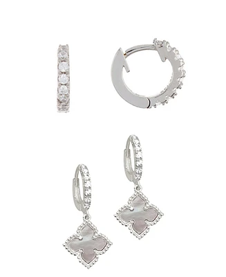 Adornia White Mother Of Pearl Huggie Set Earring