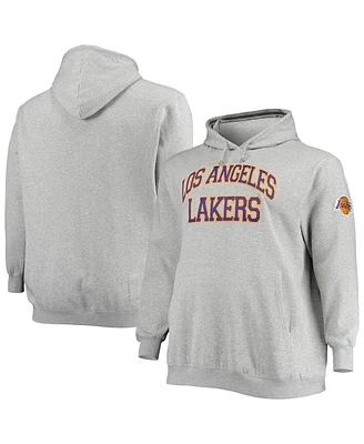 Men's Mitchell & Ness Heathered Gray Los Angeles Lakers Hardwood Classics Big and Tall Throwback Pullover Hoodie