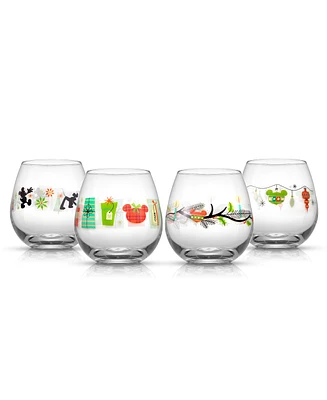 JoyJolt Disney Mickey Mouse 15 oz Joy O Joy Stemless Wine Glass, Set of 4