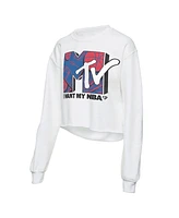 Women's White Nba x Mtv I Want My Cropped Fleece Pullover Sweatshirt
