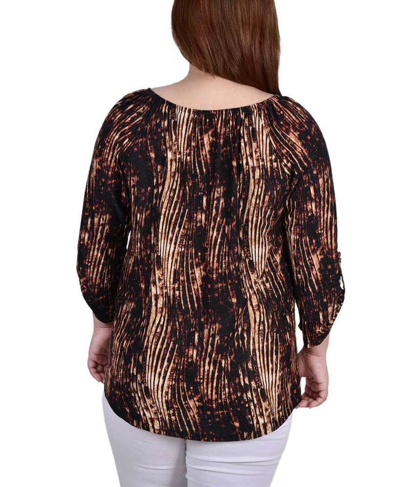 Plus 3/4 Push Tab Round Neck Henley Top