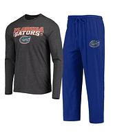 Men's Concepts Sport Royal, Heathered Charcoal Florida Gators Meter Long Sleeve T-shirt and Pants Sleep Set