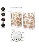 Battery Operated Seashells Led Glass Candles with Moving Flame, Set of 2