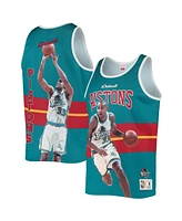 Men's Mitchell & Ness Grant Hill Teal Detroit Pistons Hardwood Classics Player Tank Top