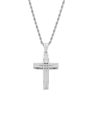 Steeltime Stainless Steel Cut Accented Cross Pendant