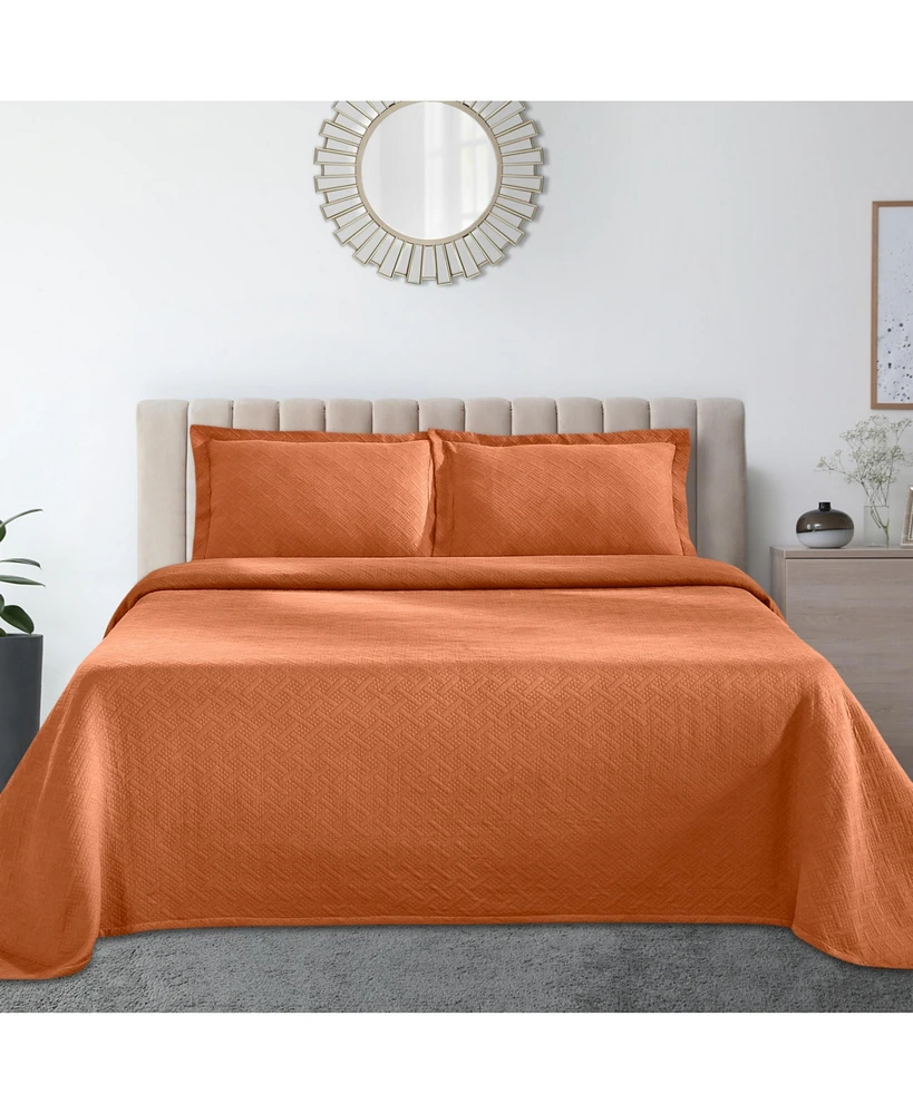 Superior 100% Cotton Basketweave Matelasse All-Season -piece Coverlet Set