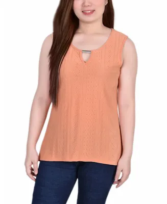 Women's Sleeveless Knit Eyelet Top with Hardware