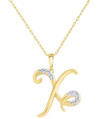 Diamond Fancy Initial 18" Pendant Necklace (1/10 ct. t.w.) in 14k Gold-Plated Sterling Silver